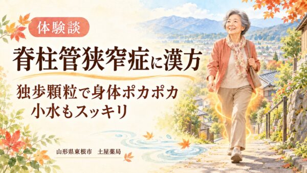 脊柱管狭窄症の漢方相談｜独歩顆粒で身体が温まり、小水もスッキリしたお客様の体験談・山形県東根市の土屋薬局