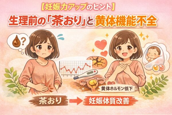 理前の茶おりと黄体機能不全の関係｜高温期が短い原因と妊娠しやすい体質改善のイメージイラスト