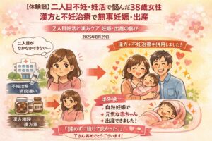 二人目不妊で悩んだ38歳女性が、漢方妊活と不妊治療を併用して妊娠・出産された体験談のイメージイラスト