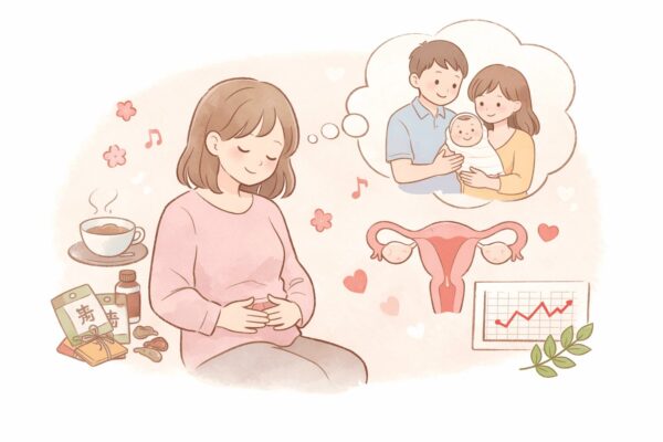 子宮内膜症や卵管の通りに悩みながら体調を整えて妊活に向き合う女性のイメージイラスト