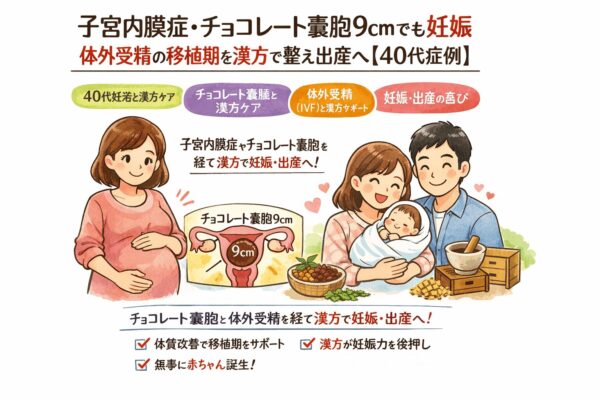 子宮内膜症・チョコレート嚢胞9cmでも妊娠｜体外受精と漢方で出産へ進んだ40代症例イメージ