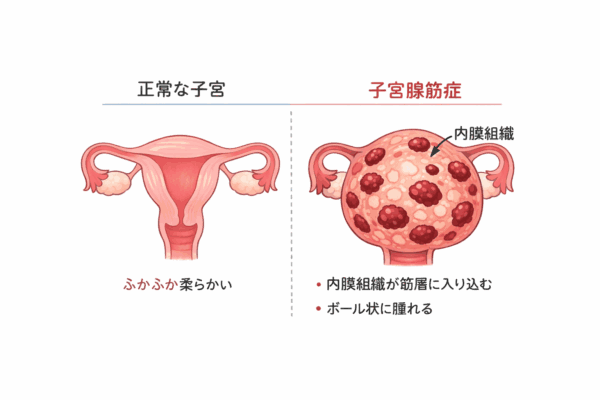 正常な子宮と子宮腺筋症の違いを示した図