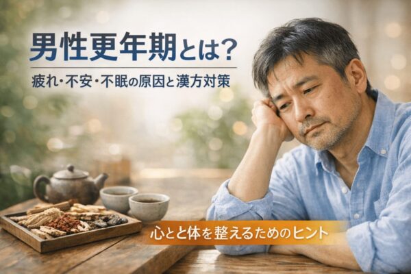 男性更年期 疲れ 不安 不眠 漢方で整える中年男性のイメージ