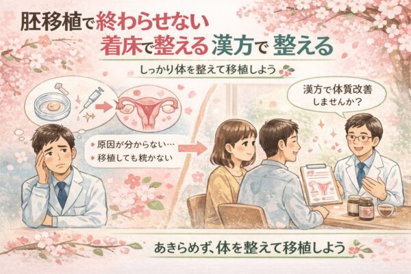 体外受精の胚移植期に漢方相談で体を整えるイメージイラスト