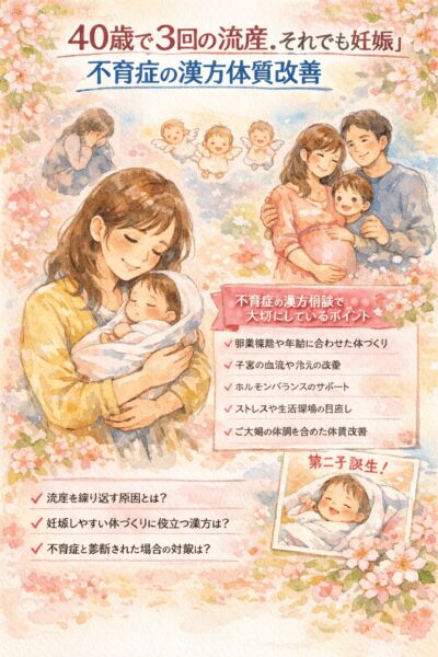 40歳で3回の流産を経験後に妊娠・出産された不育症の漢方体質改善のイメージイラスト