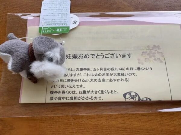 土屋薬局で妊娠された方へ安産の願いを込めてお渡ししている犬のマスコット