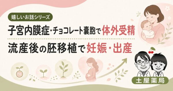 子宮内膜症と3.5センチのチョコレート嚢胞があり、体外受精と流産後の胚移植を経て妊娠・出産した漢方相談例